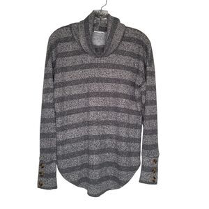 Lularoe Women's Cowl Neck Gray Striped Waffle Knit Tunic Pullover Sweater Small